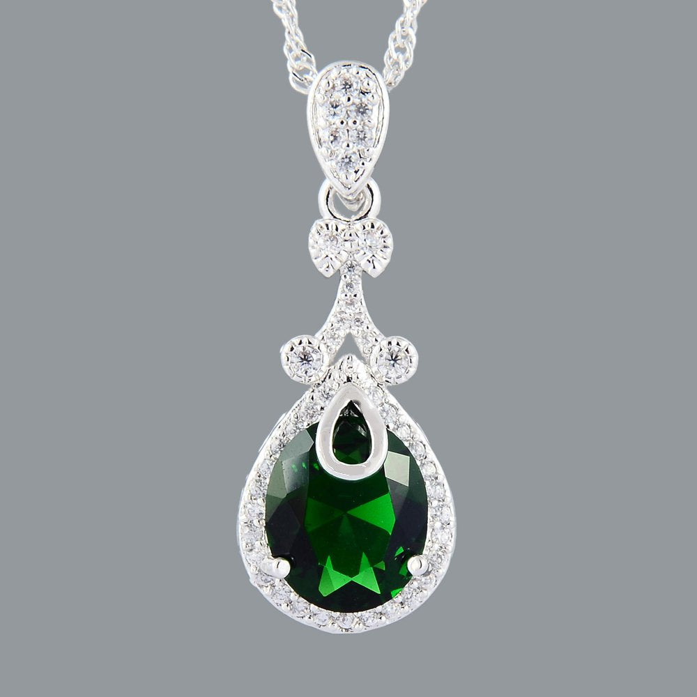 RIZILIA Pendant with 18" Chain & Oval Cut CZ [5 Colors available] in White Gold Plated, Simple Modern Elegant
