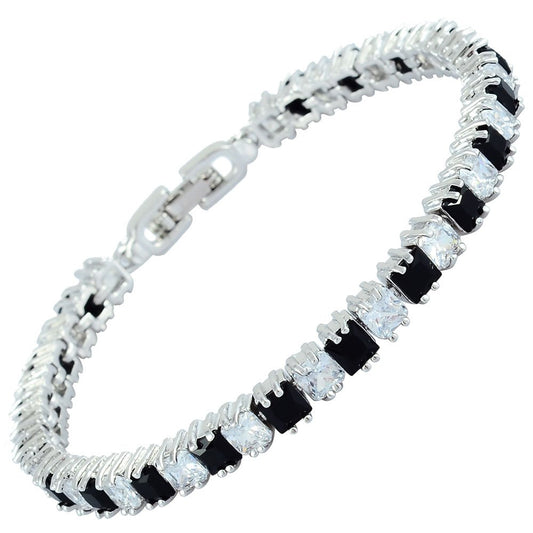 RIZILIA [Ice Cube] Princess Cut Multi-Color CZ 18K White Gold Plated Tennis Bracelet, 7"