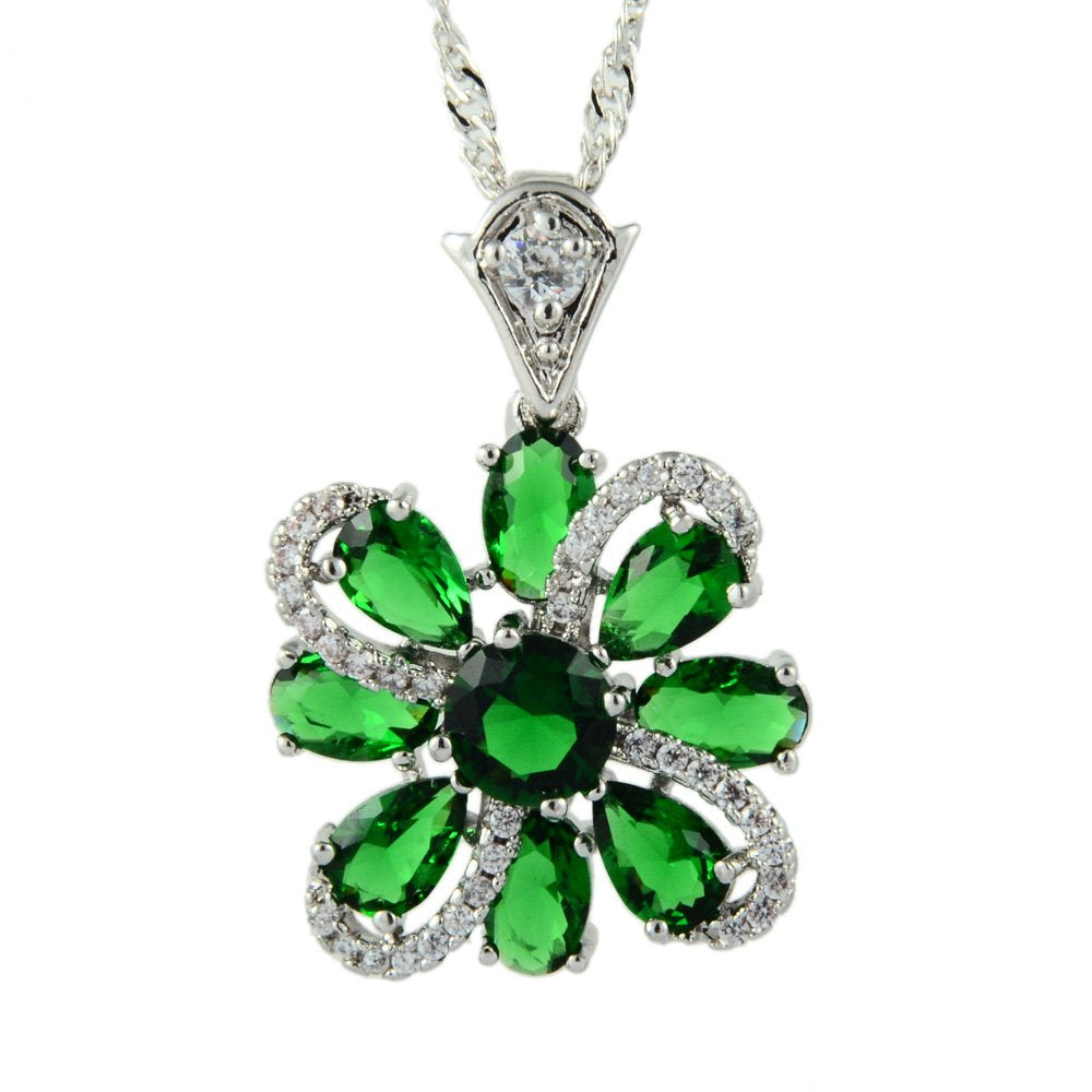 RIZILIA BLOSSOM Pendant with 18" Chain & Round Cut CZ [4 Colors available] in White Gold Plated, Simple Modern Elegant