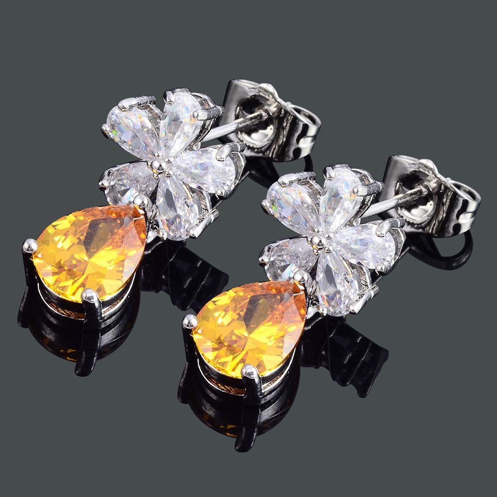 RIZILIA Dangle Drop Pierced Earrings with Pear Cut CZ [5 Colors available] in White Gold Plated, Simple Modern Elegant