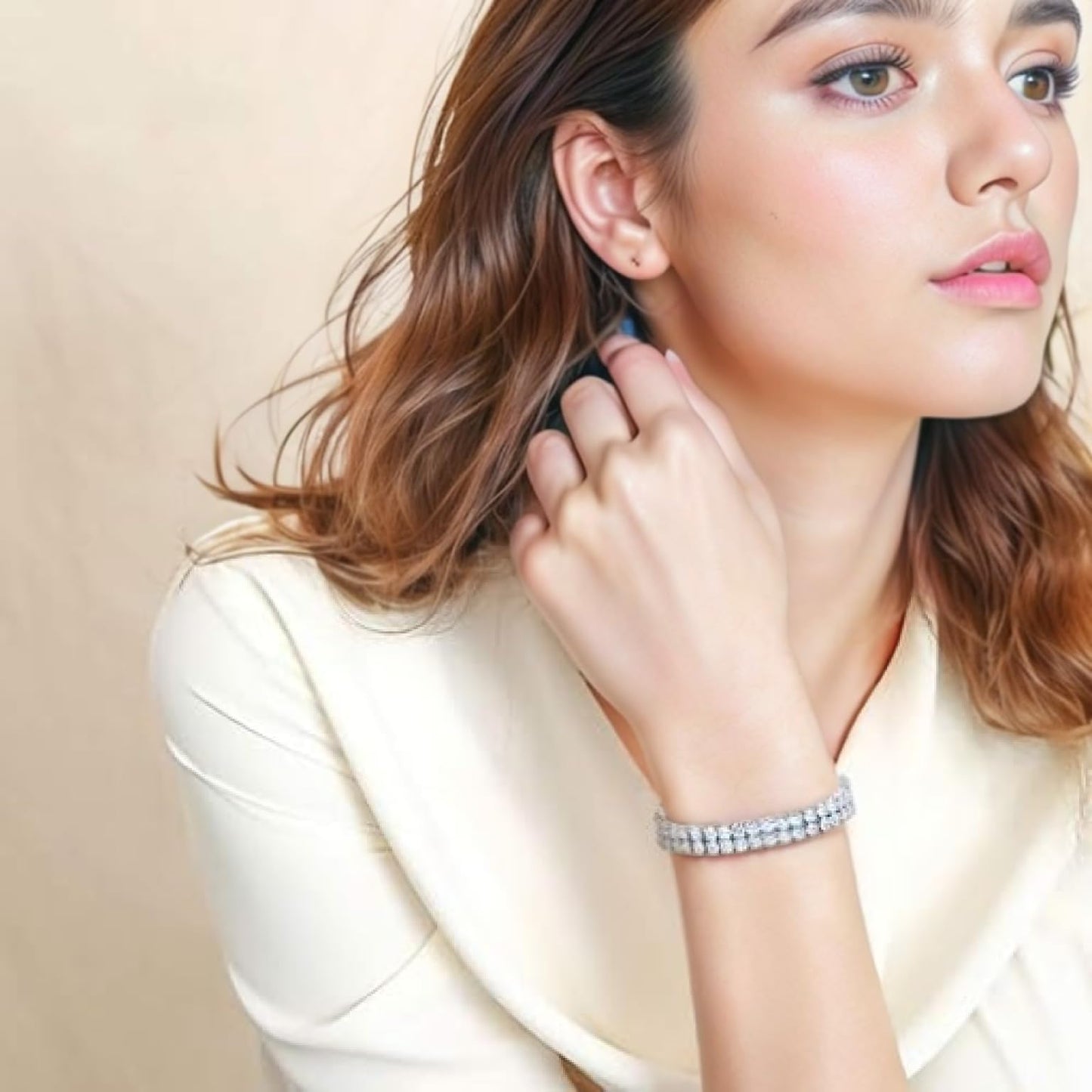 RIZILIA ICONIC White Cubic Zirconia Tennis Bracelet, 18K Gold or White Gold Plated, Multiple Row Designs, 7-Inch