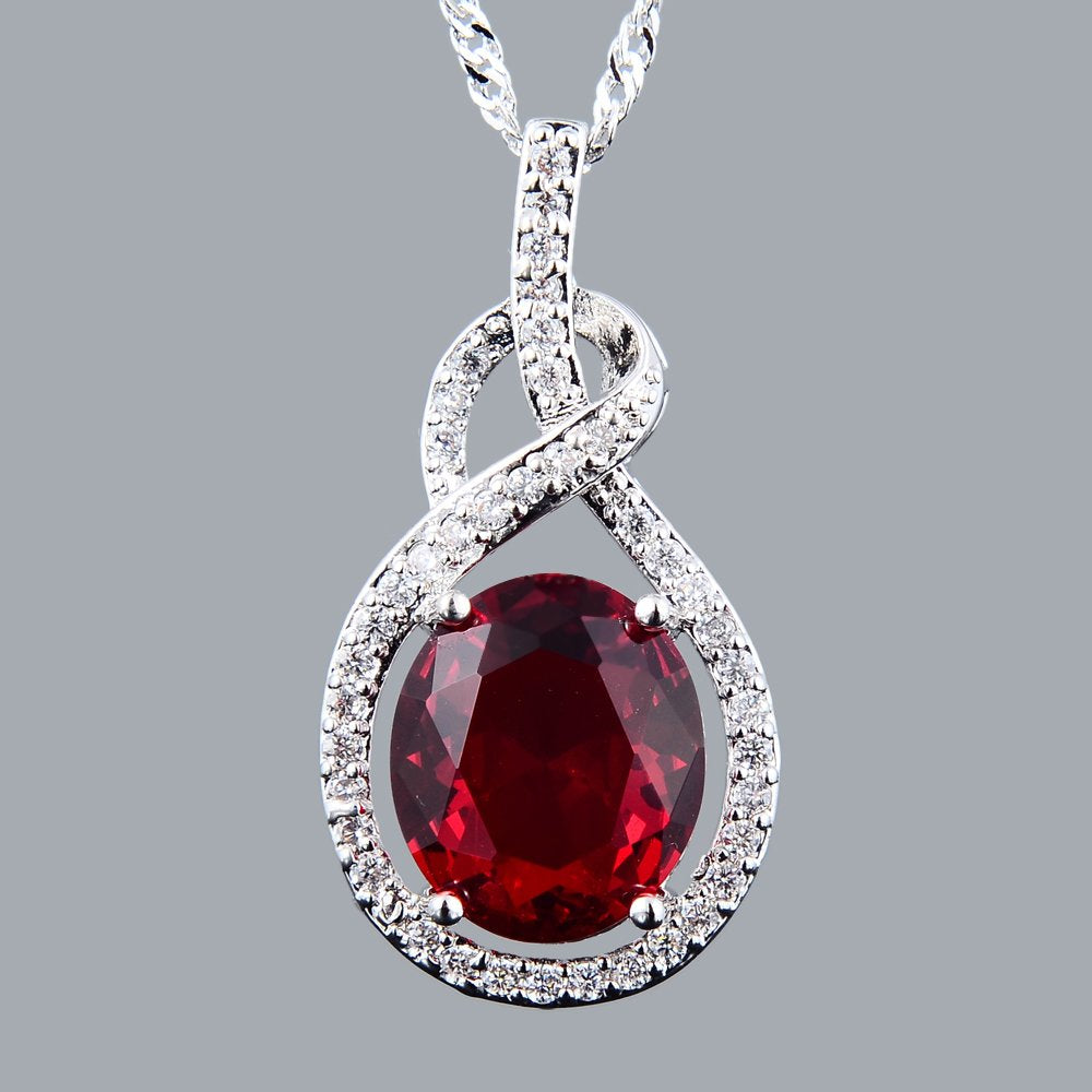 RIZILIA Pendant with 18" Chain & Oval Cut CZ [6 Colors available] in White Gold Plated, Simple Modern Elegant