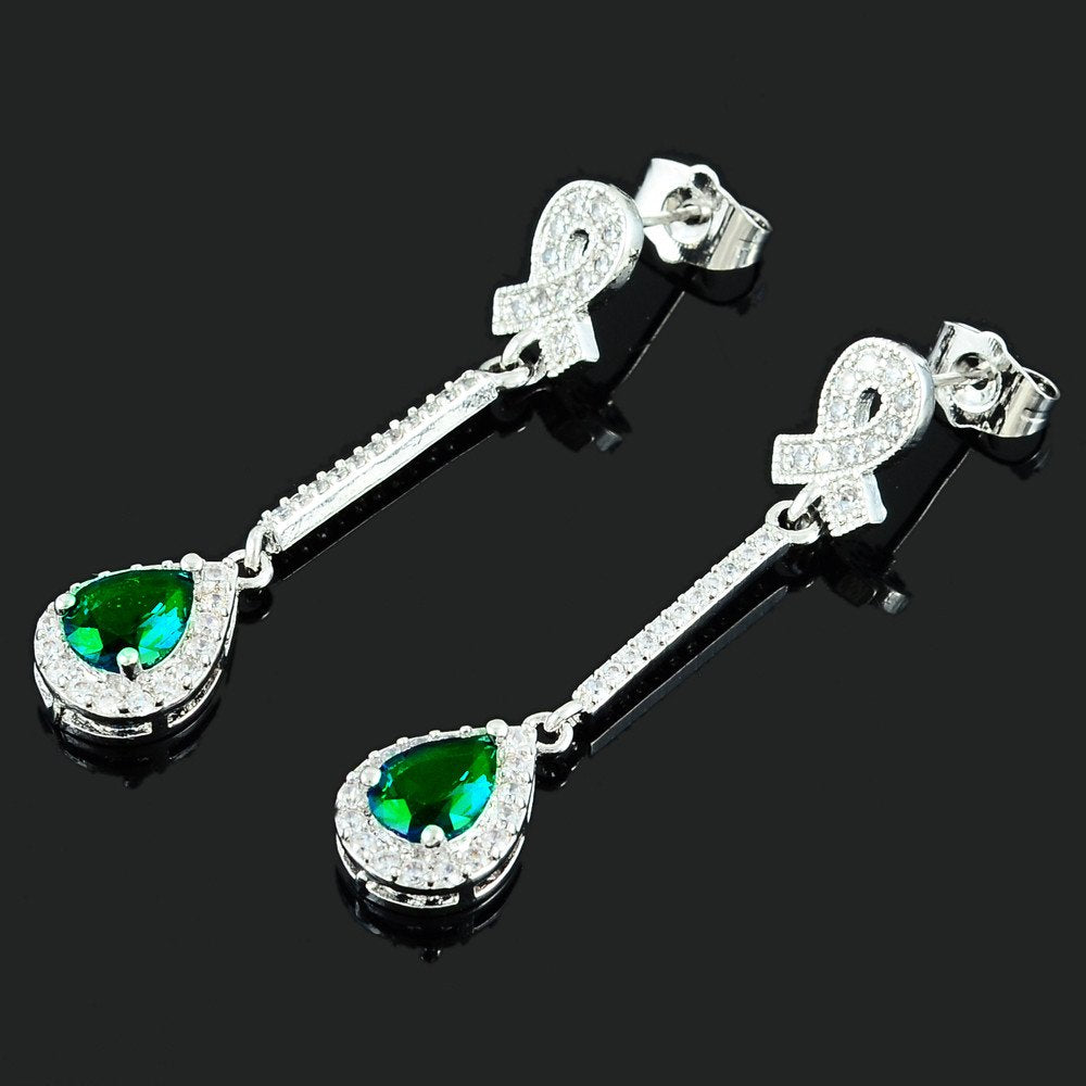 [RIZILIA TEARDROP] Dangle Drop Pierced Earrings with Pear Cut CZ [4 Colors available] in White Gold Plated, Simple Modern Elegant