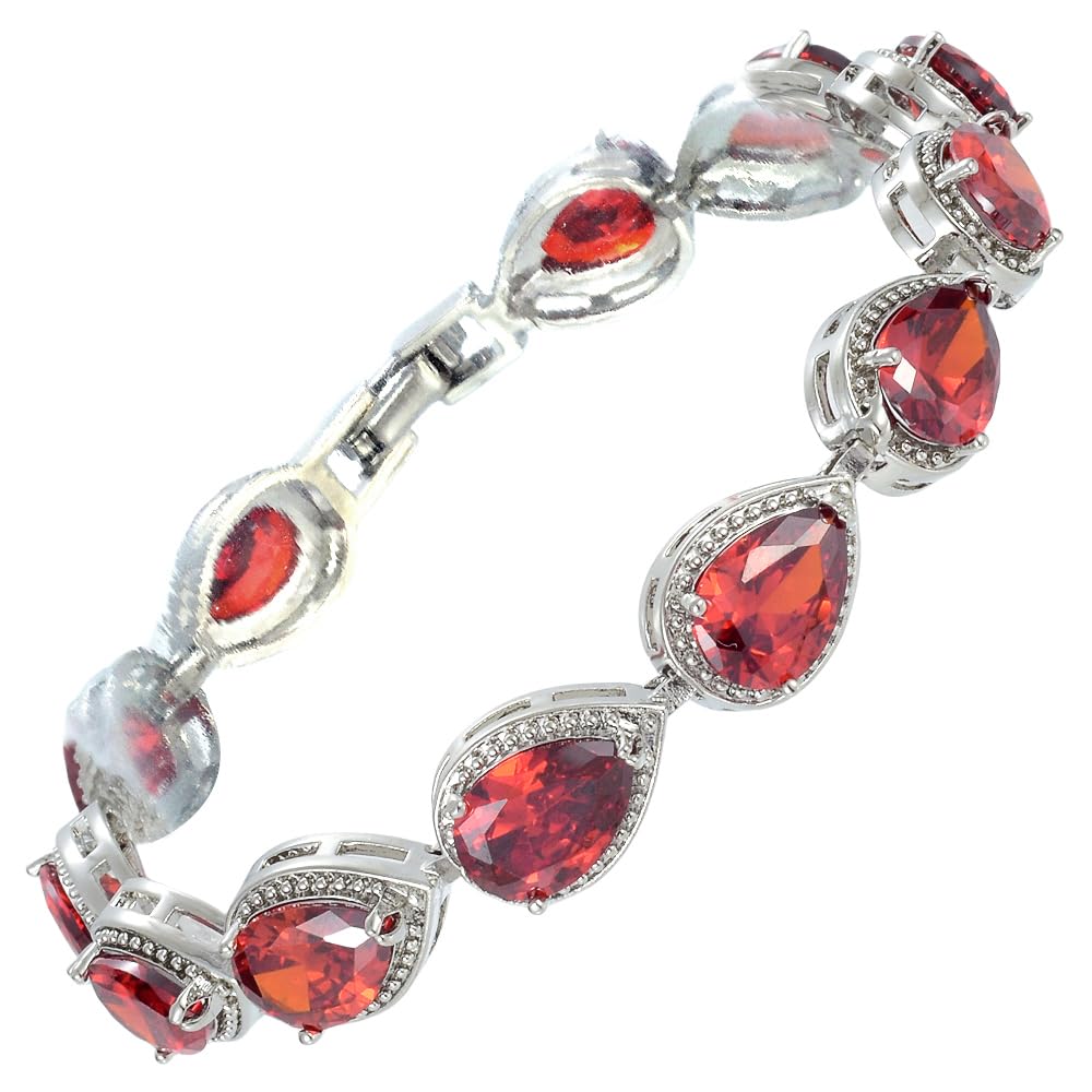 RIZILIA Tennis Bracelet & Pear Cut CZ [4 Colors Available] in White Gold Plated, 7"