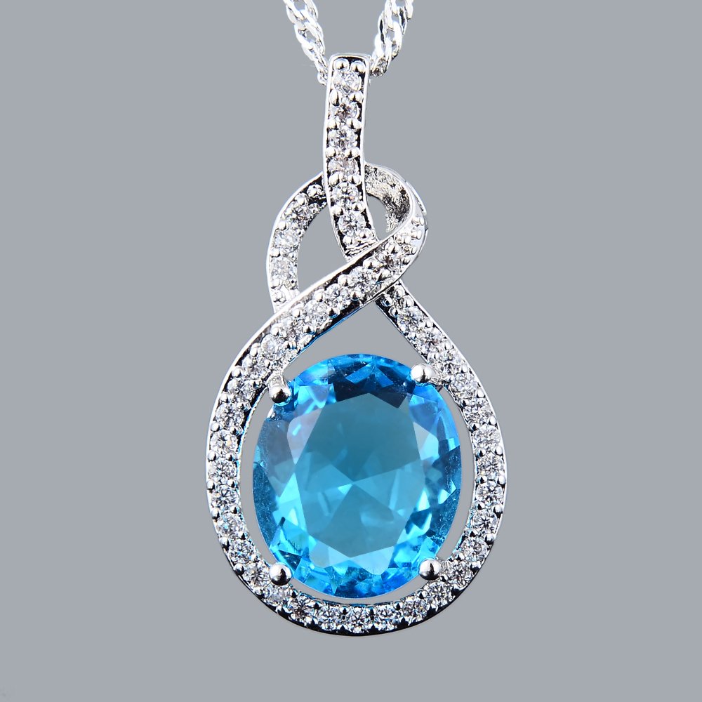 RIZILIA Pendant with 18" Chain & Oval Cut CZ [6 Colors available] in White Gold Plated, Simple Modern Elegant