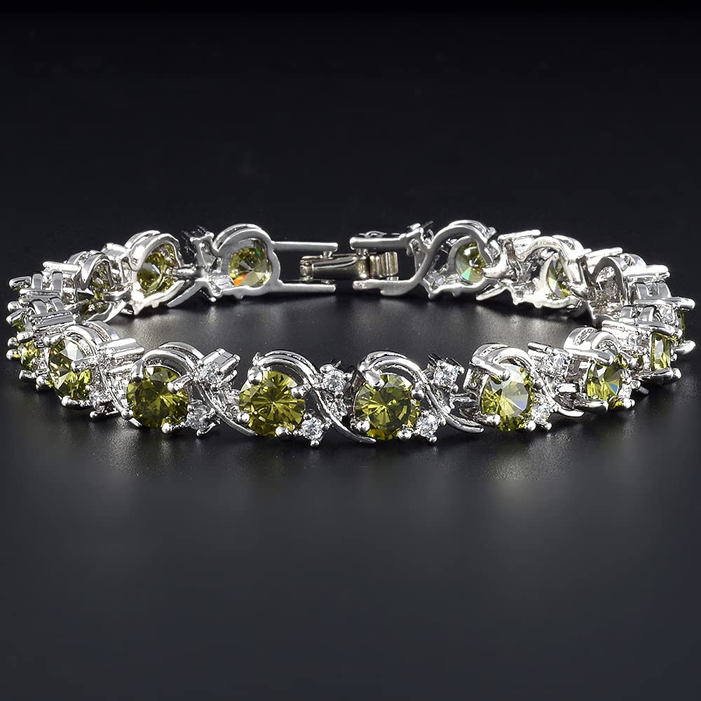 RIZILIA BLOSSOM Tennis Bracelet & Round Cut CZ [6 Colors available] in White Gold Plated, 7"