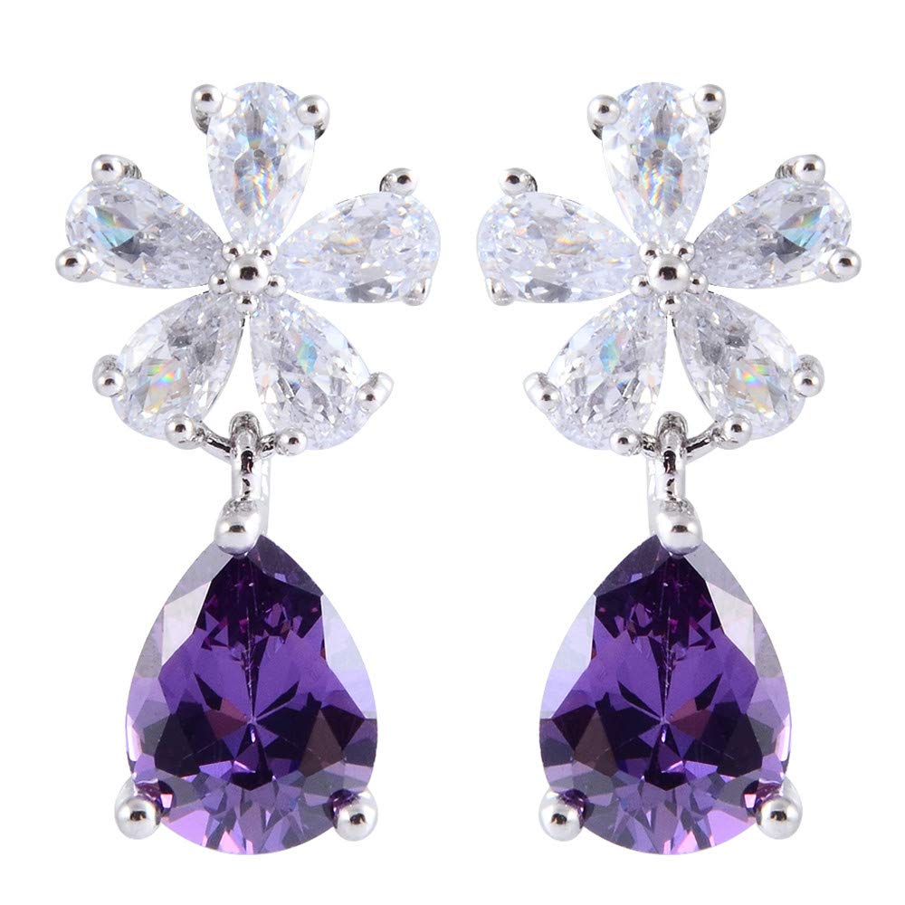 RIZILIA Dangle Drop Pierced Earrings with Pear Cut CZ [5 Colors available] in White Gold Plated, Simple Modern Elegant