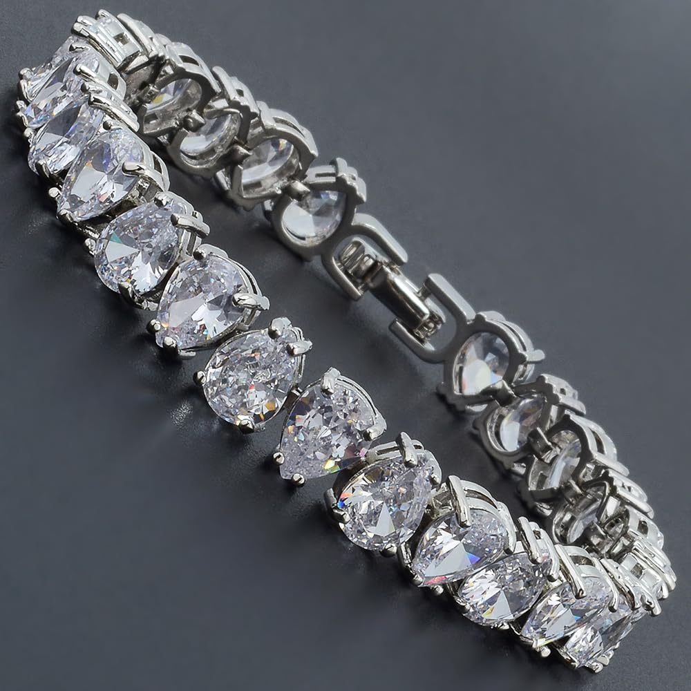 RIZILIA SPECTRUM Trendy Pear-Cut Cubic Zirconia Tennis Bracelet for Women | 14K Gold Plated 6mm Multicolor CZ Stones | 7 Inch Elegant Jewelry Gift for Her