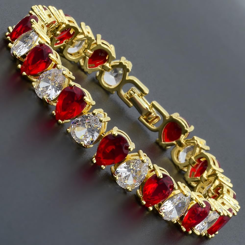 RIZILIA SPECTRUM Trendy Pear-Cut Cubic Zirconia Tennis Bracelet for Women | 14K Gold Plated 6mm Multicolor CZ Stones | 7 Inch Elegant Jewelry Gift for Her