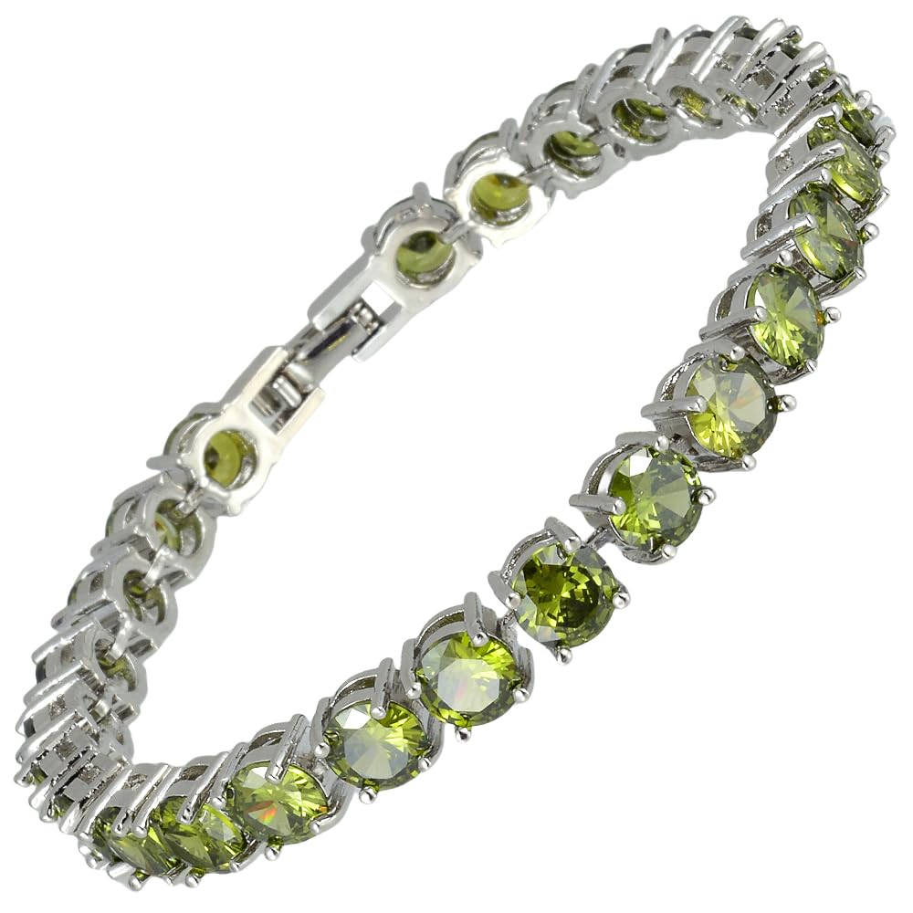 RIZILIA Round Cut Multi-Color CZ 18K Gold Plated Tennis Bracelet, 7"