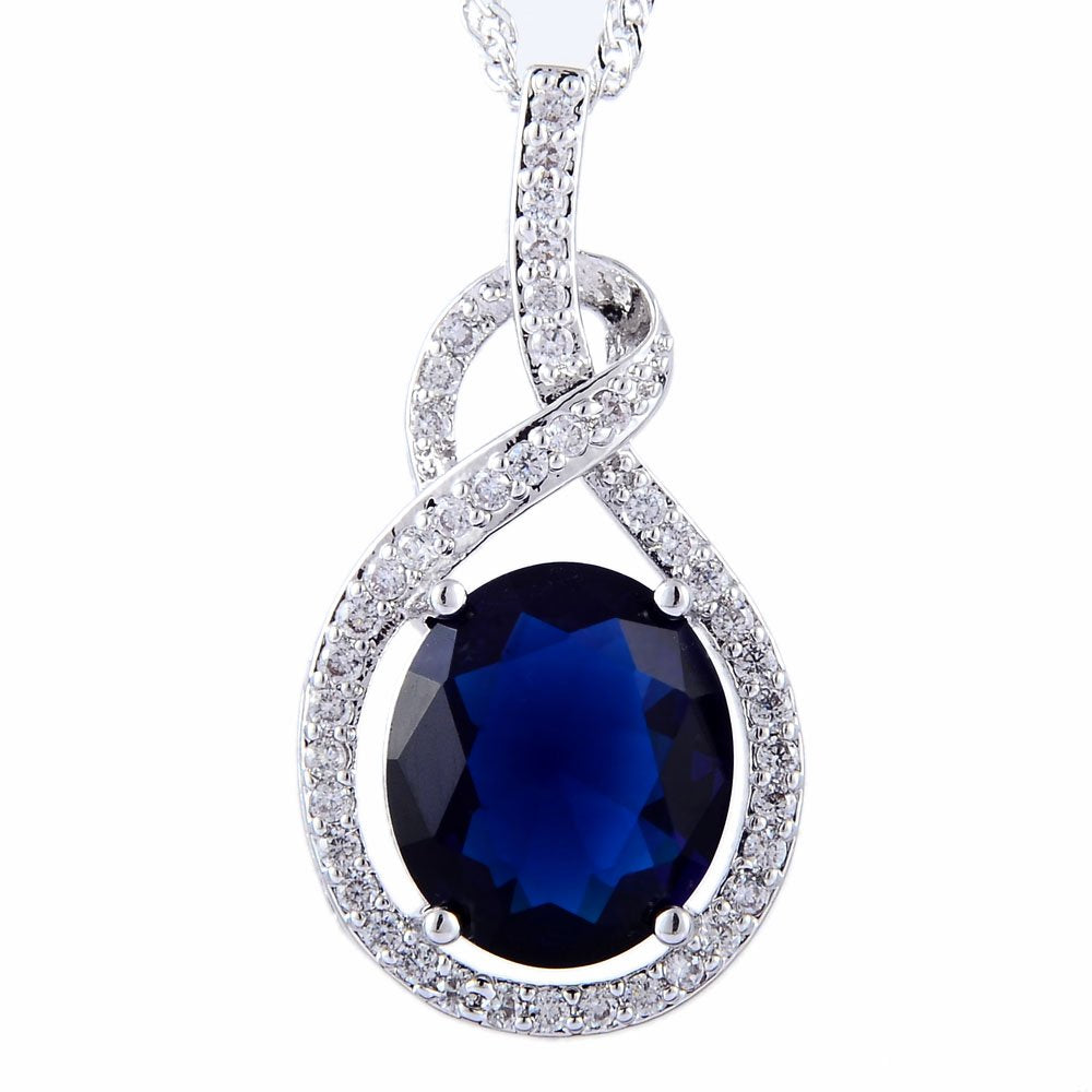 RIZILIA Pendant with 18" Chain & Oval Cut CZ [6 Colors available] in White Gold Plated, Simple Modern Elegant