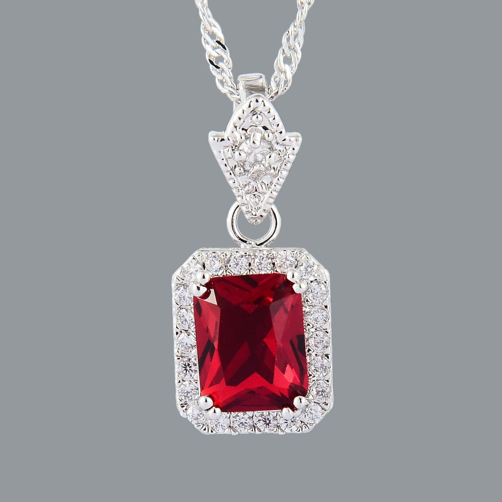 RIZILIA Pendant with 18" Chain & Rectangular Cut CZ [6 Colors available] in White Gold Plated, Simple Modern Elegant