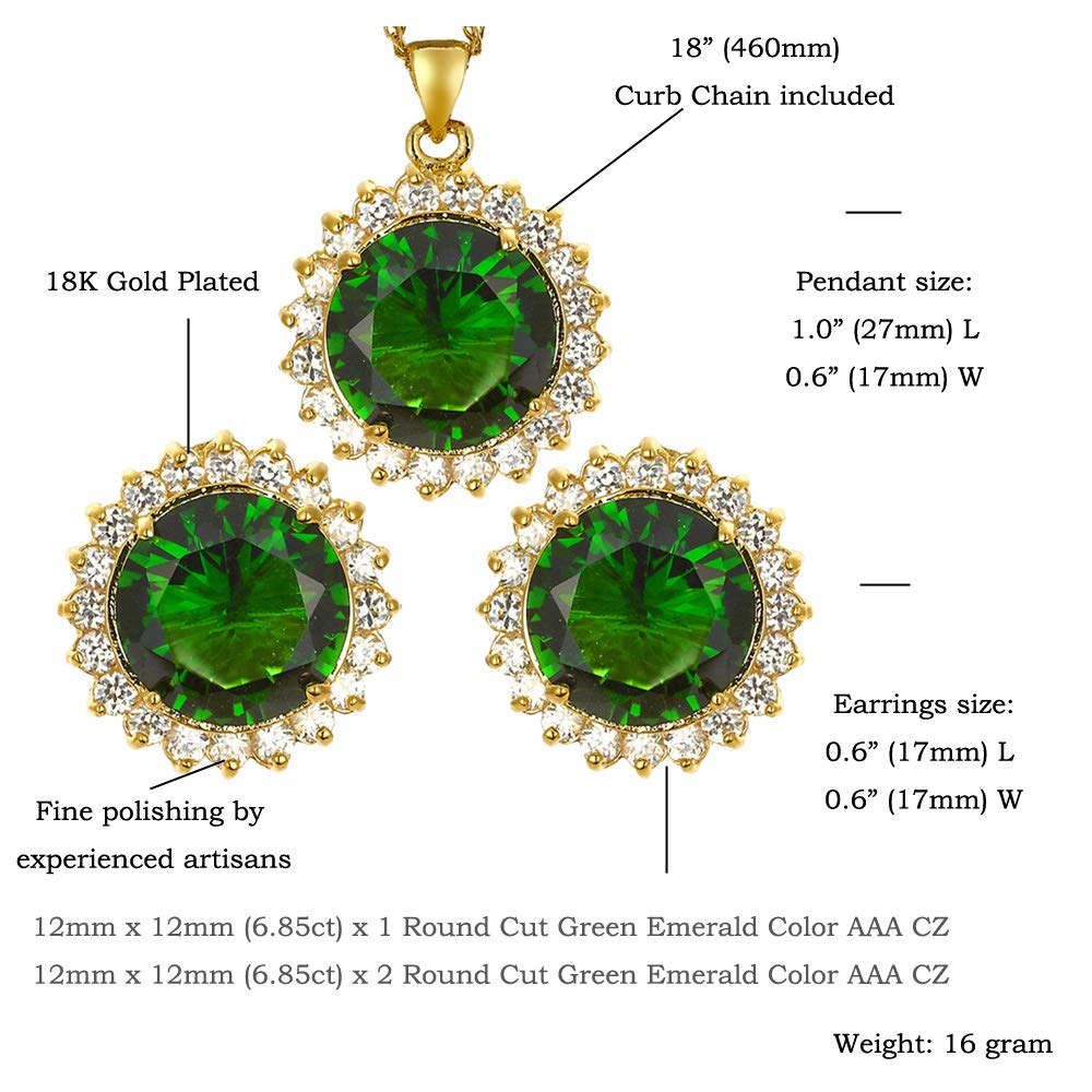 RIZILIA BLOSSOM Jewelry Set Pendant with 18" Chain & Stud Earrings Round Cut CZ [5 Colours available] in Yellow Gold Plated, Simple Modern Elegant