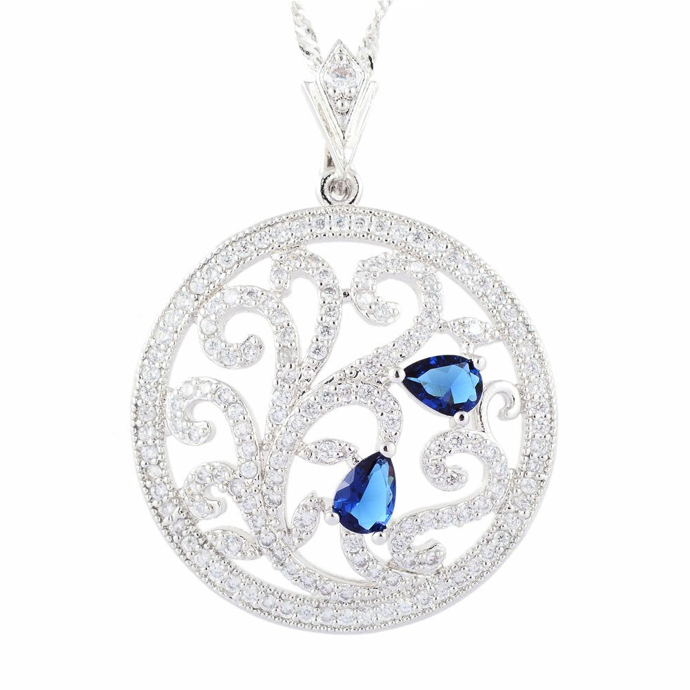 RIZILIA BLOSSOM Flower Vine Pendant with 18" Chain & Pear Cut CZ [5 Colors available] in White Gold Plated, Simple Modern Elegant