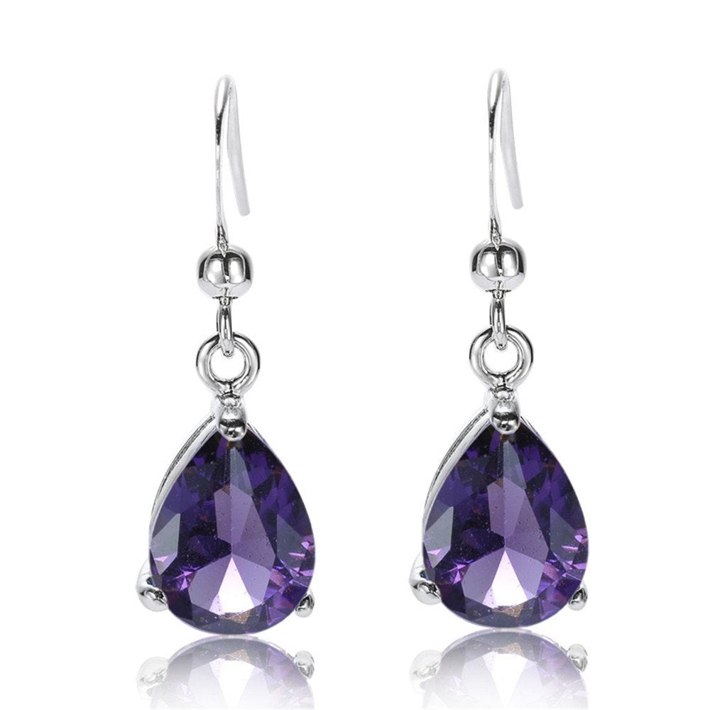 RIZILIA Dangle Drop Pierced Earrings with Pear Cut CZ [7 Colors available] in White Gold Plated, Simple Modern Elegant