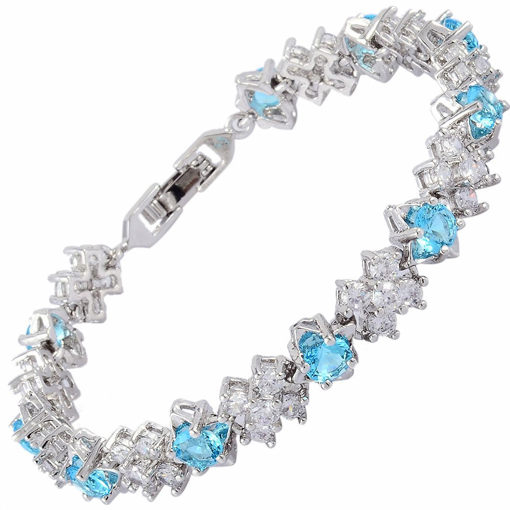 RIZILIA BLOSSOM Tennis Bracelet & Round Cut CZ [6 Colors available] in White Gold Plated, 7"