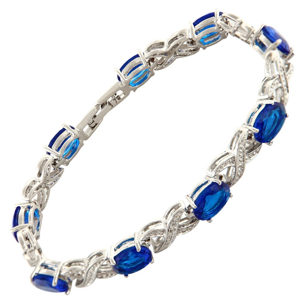 RIZILIA XOXO Link Tennis Bracelet & Oval Cut CZ [5 Colors available] in White Gold Plated, 7"