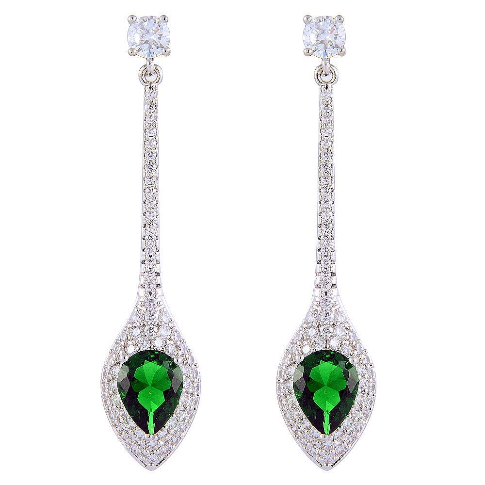 RIZILIA Dangle Drop Pierced Earrings with Pear Cut CZ [White Cubic Zirconia] in White Gold Plated, Simple Modern Elegant