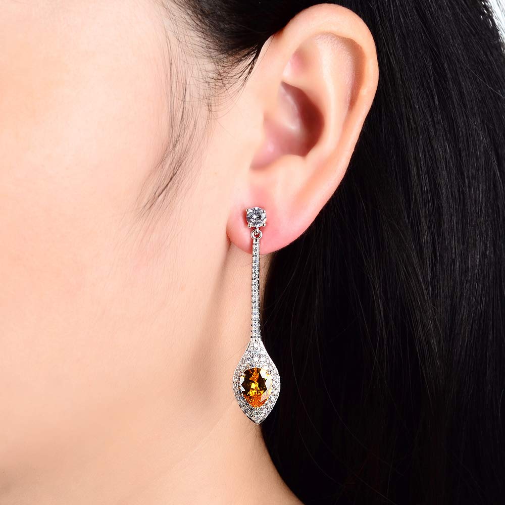 RIZILIA Dangle Drop Pierced Earrings with Pear Cut CZ [White Cubic Zirconia] in White Gold Plated, Simple Modern Elegant