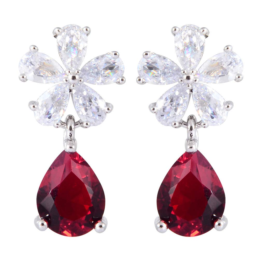 RIZILIA Dangle Drop Pierced Earrings with Pear Cut CZ [5 Colors available] in White Gold Plated, Simple Modern Elegant