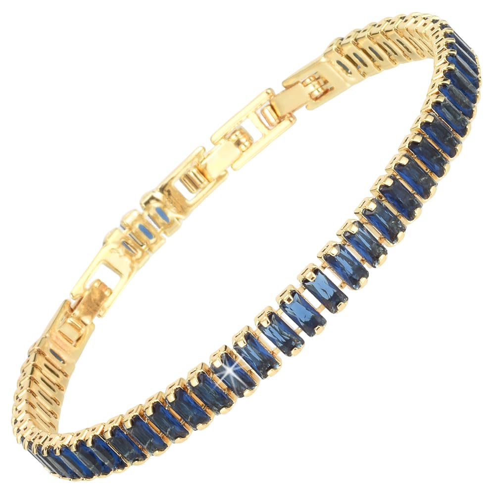 RIZILIA Not-Your-Basic Minimalist to Statement Tennis Bracelet for Women - Round/Marquise/Princess Gemstone CZ in Multi Colors, 14K Gold Plated, 6.5" Base with 0.5"/1" Extenders to 7-7.5"