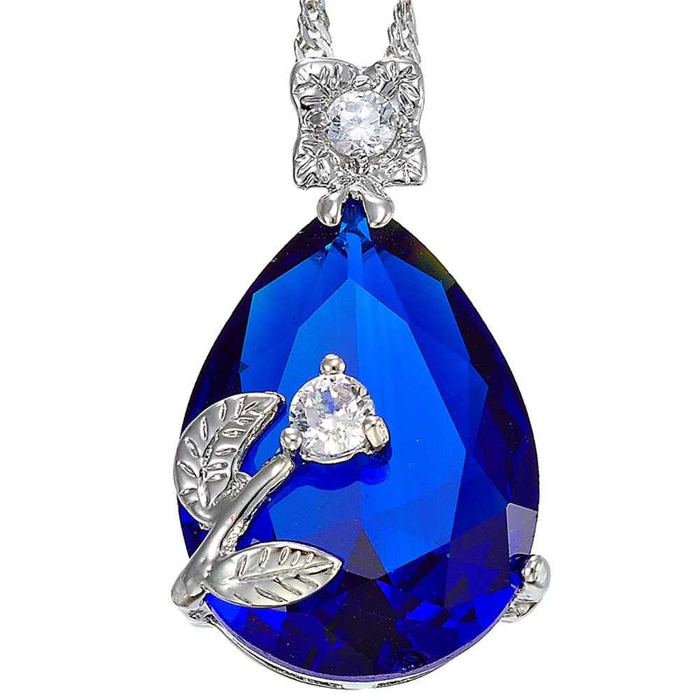 RIZILIA BLOSSOM Pendant with 18" Chain & Pear Cut CZ [5 Colors available] in White Gold Plated, Simple Modern Elegant