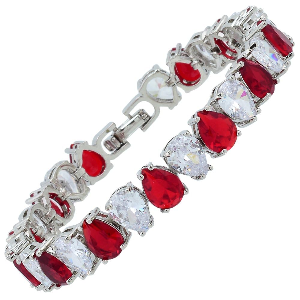 RIZILIA SPECTRUM Trendy Pear-Cut Cubic Zirconia Tennis Bracelet for Women | 14K Gold Plated 6mm Multicolor CZ Stones | 7 Inch Elegant Jewelry Gift for Her