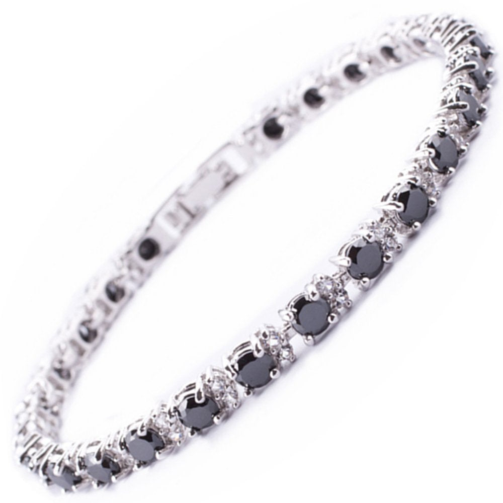 RIZILIA Round Multi-Color CZ Birthstone White Gold Plated Tennis Bracelet, 7"