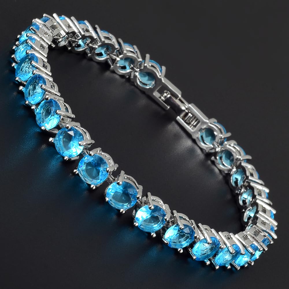 RIZILIA Round Cut Multi-Color CZ 18K Gold Plated Tennis Bracelet, 7"