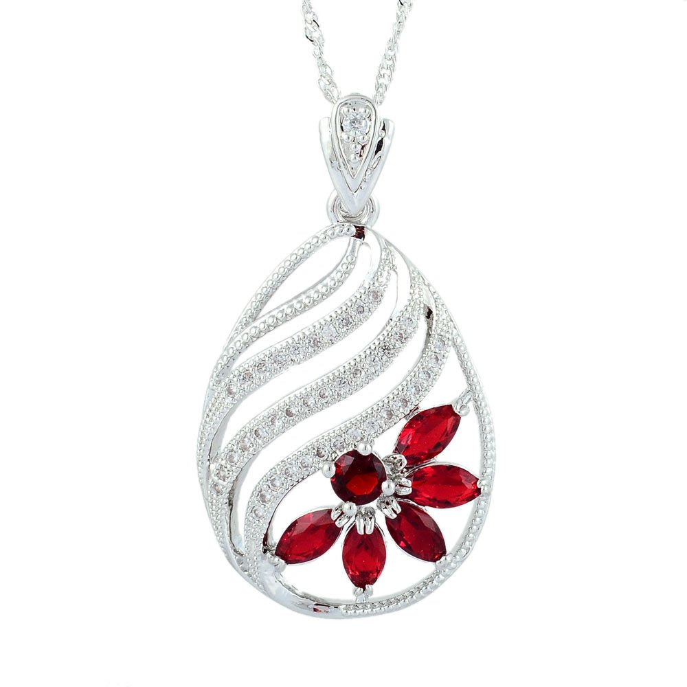 RIZILIA BLOSSOM Pendant with 18" Chain & Marquise Cut CZ [5 Colors available] in White Gold Plated, Simple Modern Elegant