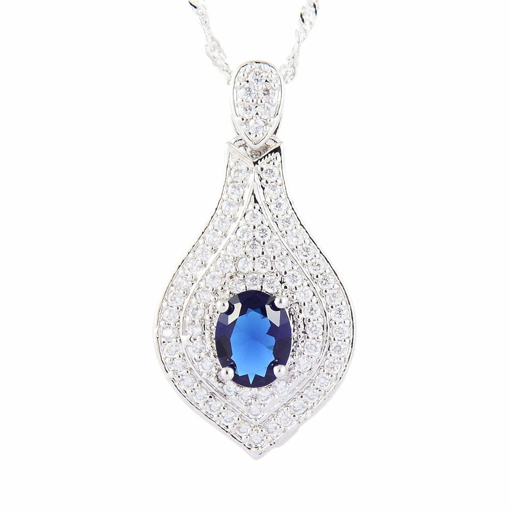 RIZILIA Pendant with 18" Chain & Oval Cut CZ [4 Colors available] in White Gold Plated, Simple Modern Elegant
