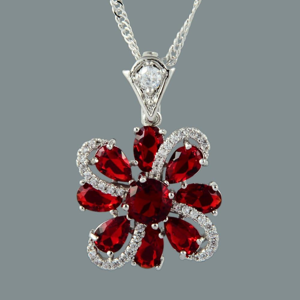 RIZILIA BLOSSOM Pendant with 18" Chain & Round Cut CZ [4 Colors available] in White Gold Plated, Simple Modern Elegant