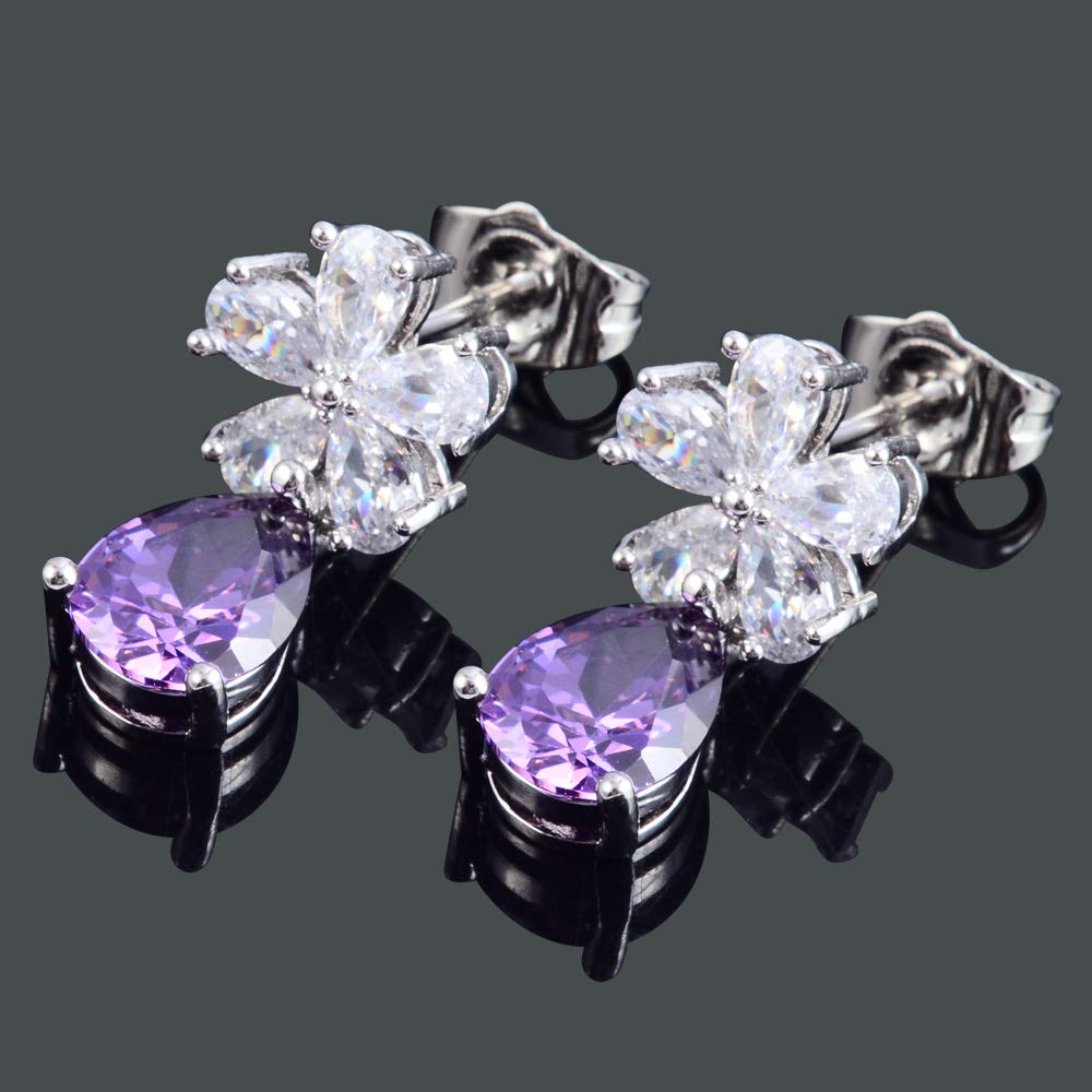 RIZILIA Dangle Drop Pierced Earrings with Pear Cut CZ [5 Colors available] in White Gold Plated, Simple Modern Elegant