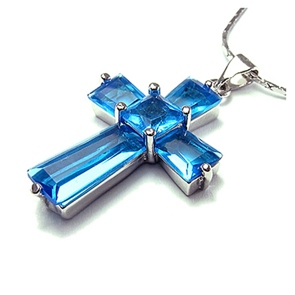 RIZILIA Cross Pendant with 18" Chain & Trapezoid Square Cut CZ [7 Colors available] in White Gold Plated, Simple Modern Elegant