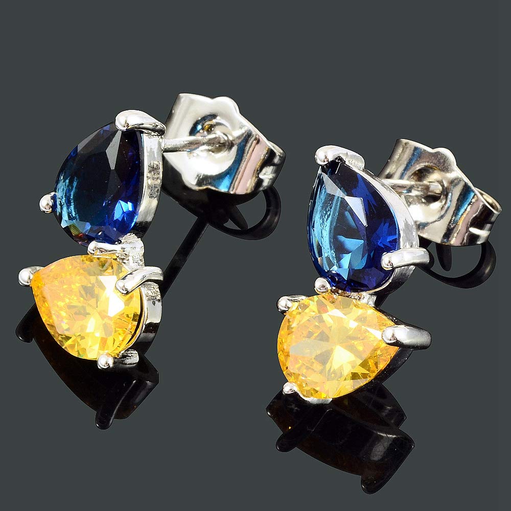 RIZILIA Stud Pierced Earrings with Pear Cut CZ [White Cubic Zirconia] in White Gold Plated, Simple Modern Elegant