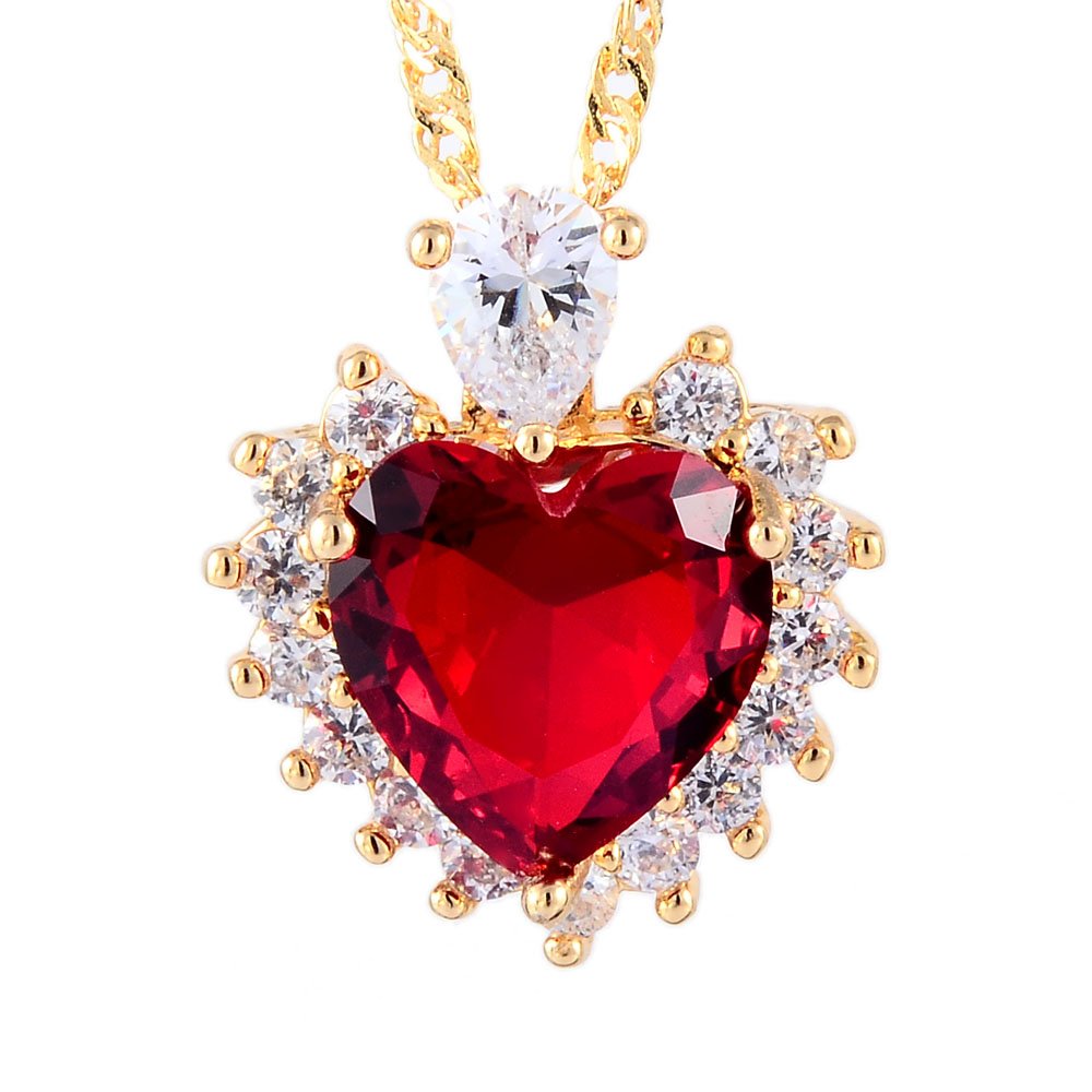 RIZILIA Ocean Heart Pendant with 18" Chain & Heart Cut CZ [5 Colors Available] in Yellow Gold Plated, Simple Modern Elegant