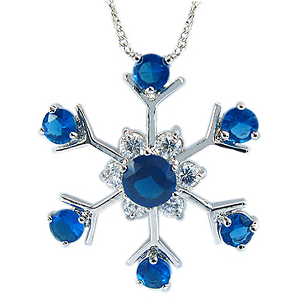 RIZILIA Snowflake Pendant with 18" Chain & Round Cut CZ [5 Colors Available] in White Gold Plated, Simple Modern Elegant