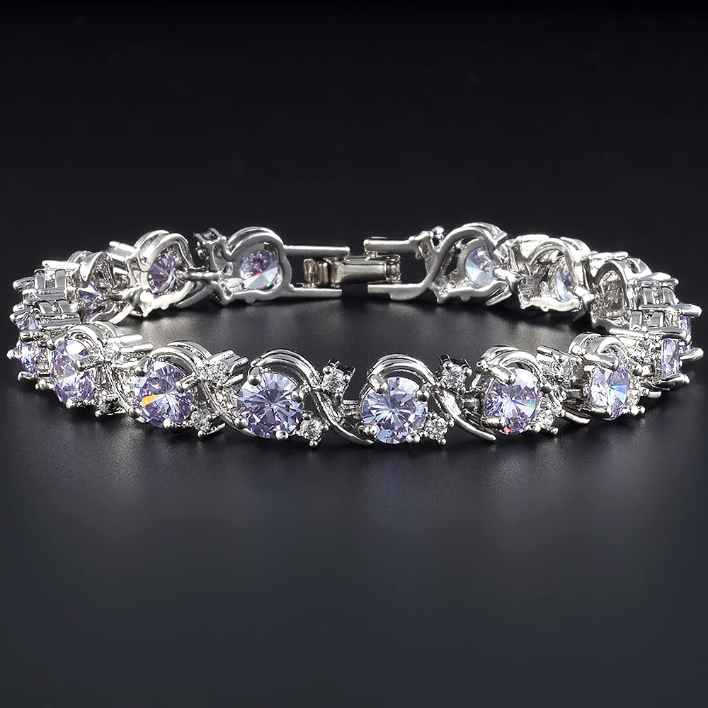 RIZILIA BLOSSOM Tennis Bracelet & Round Cut CZ [6 Colors available] in White Gold Plated, 7"