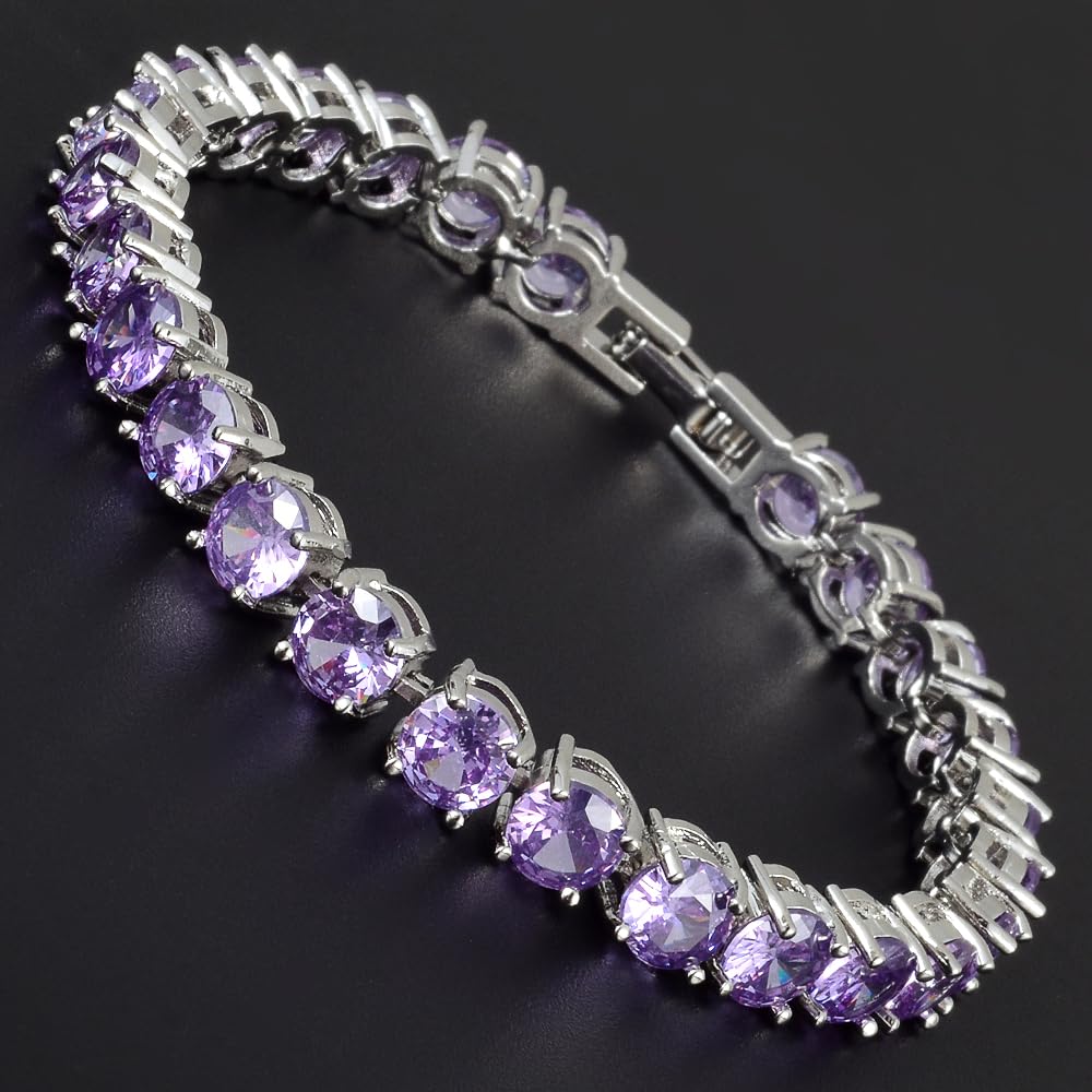 RIZILIA Round Cut Multi-Color CZ 18K Gold Plated Tennis Bracelet, 7"