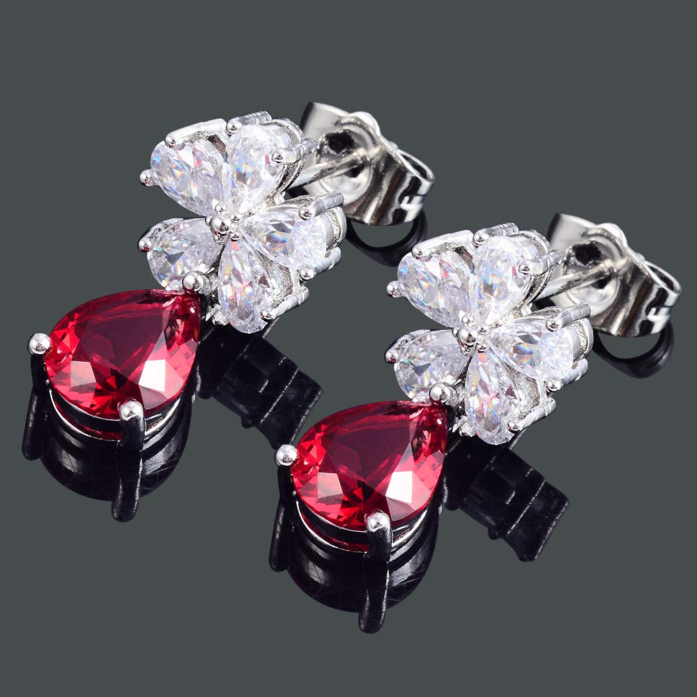 RIZILIA Dangle Drop Pierced Earrings with Pear Cut CZ [5 Colors available] in White Gold Plated, Simple Modern Elegant
