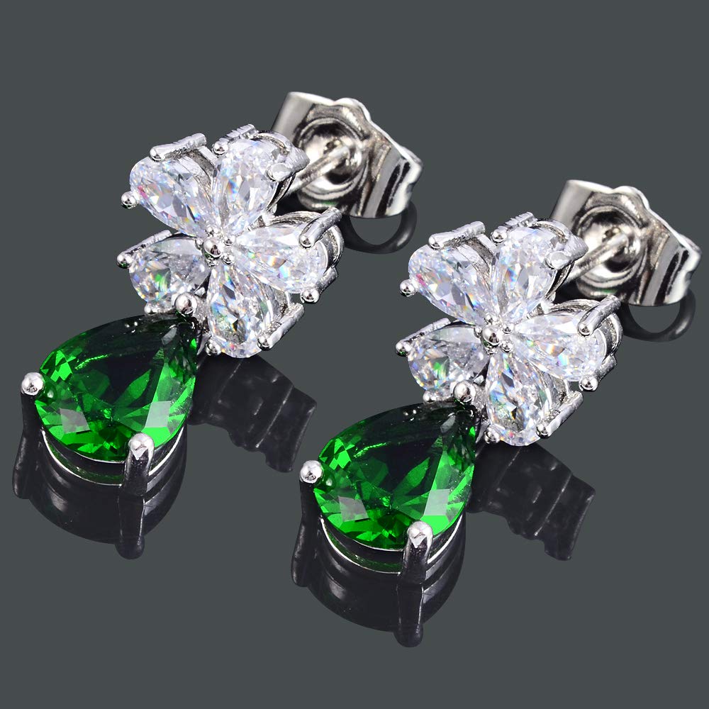 RIZILIA Dangle Drop Pierced Earrings with Pear Cut CZ [5 Colors available] in White Gold Plated, Simple Modern Elegant