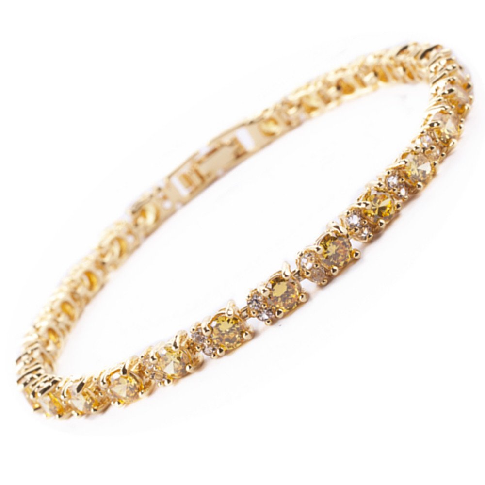 RIZILIA Eternity Tennis Bracelet & Round Cut CZ in Yellow Gold Plated, 7"
