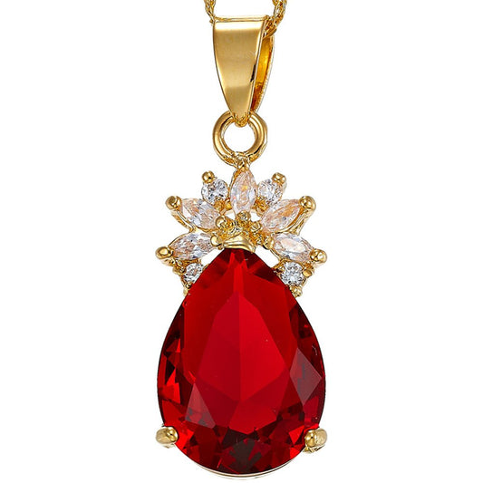 RIZILIA Pendant with 18" Chain & Pear Cut CZ [5 Colors available] in Yellow Gold Plated, Simple Modern Elegant