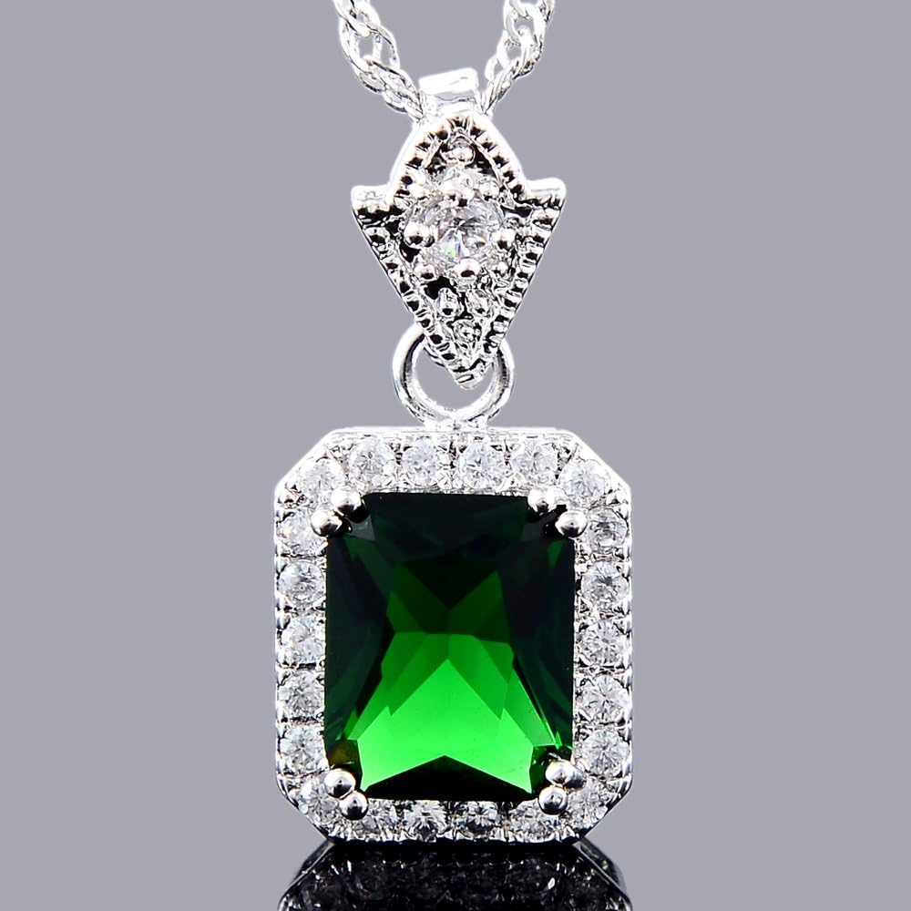 RIZILIA Pendant with 18" Chain & Rectangular Cut CZ [6 Colors available] in White Gold Plated, Simple Modern Elegant