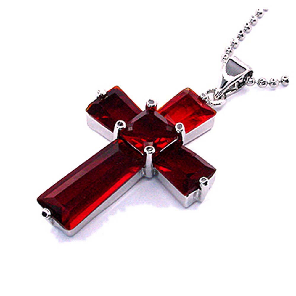 RIZILIA Cross Pendant with 18" Chain & Trapezoid Square Cut CZ [7 Colors available] in White Gold Plated, Simple Modern Elegant