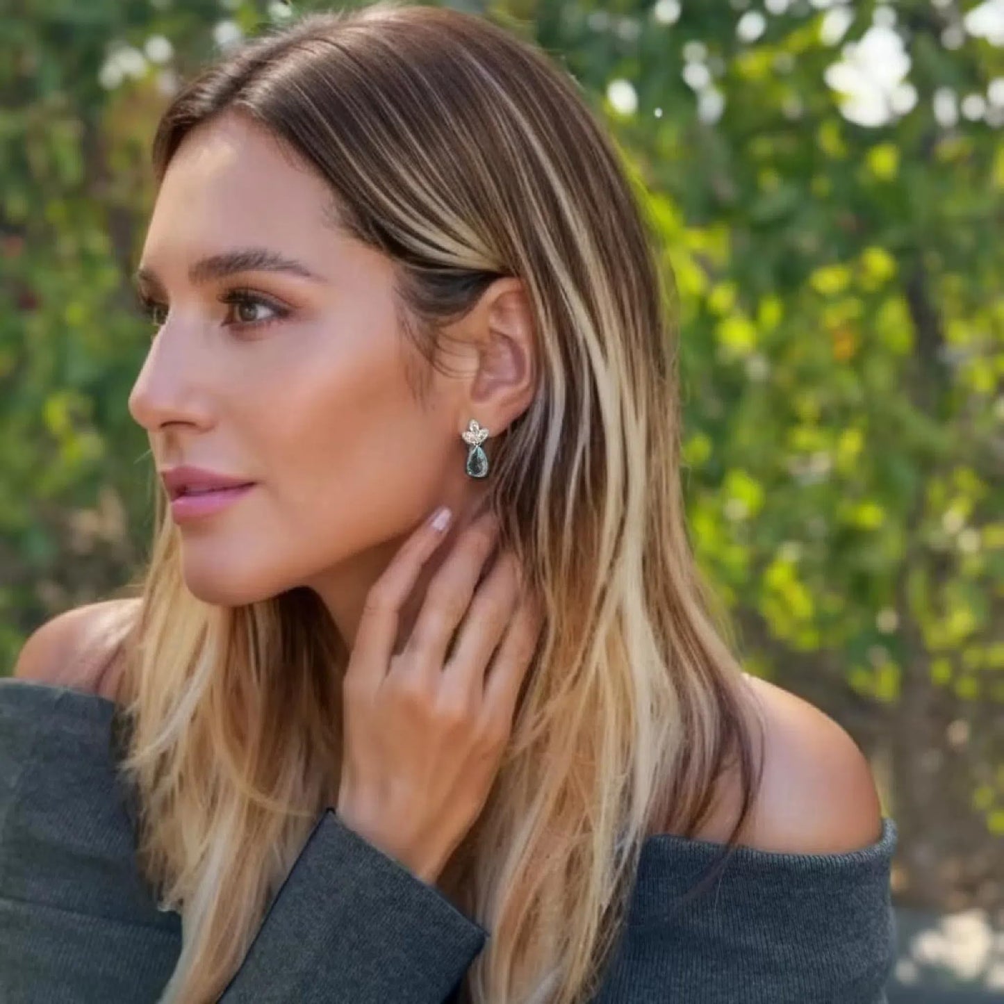 RIZILIA BLOSSOM 18K White Gold Plated Flower Earrings for Women, Pear Cut CZ [Multi Colors Available] Floral Dangle Earrings, Trendy Jewelry Gift for Women