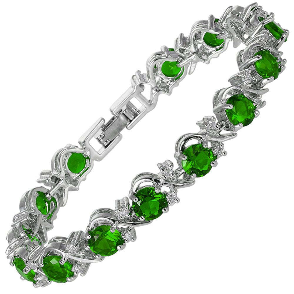 RIZILIA BLOSSOM Tennis Bracelet & Round Cut CZ [6 Colors available] in White Gold Plated, 7"
