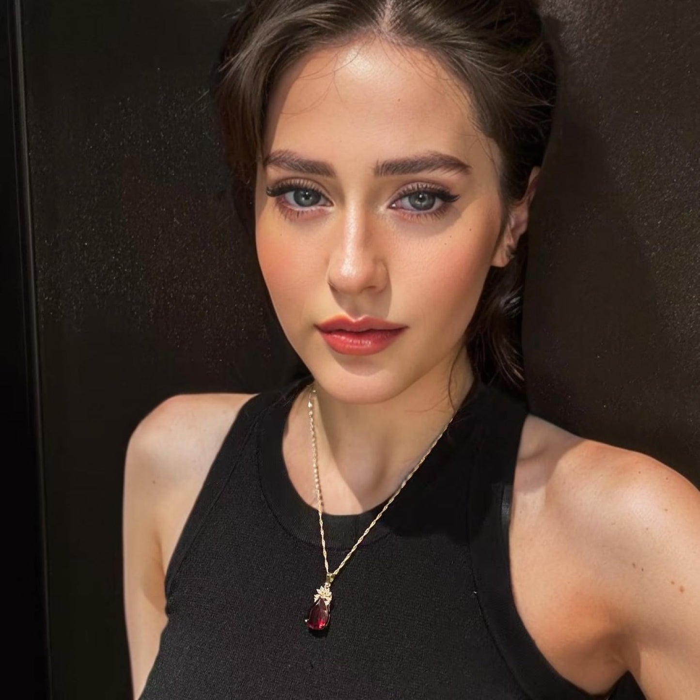 RIZILIA Pendant with 18" Chain & Pear Cut CZ [5 Colors available] in Yellow Gold Plated, Simple Modern Elegant