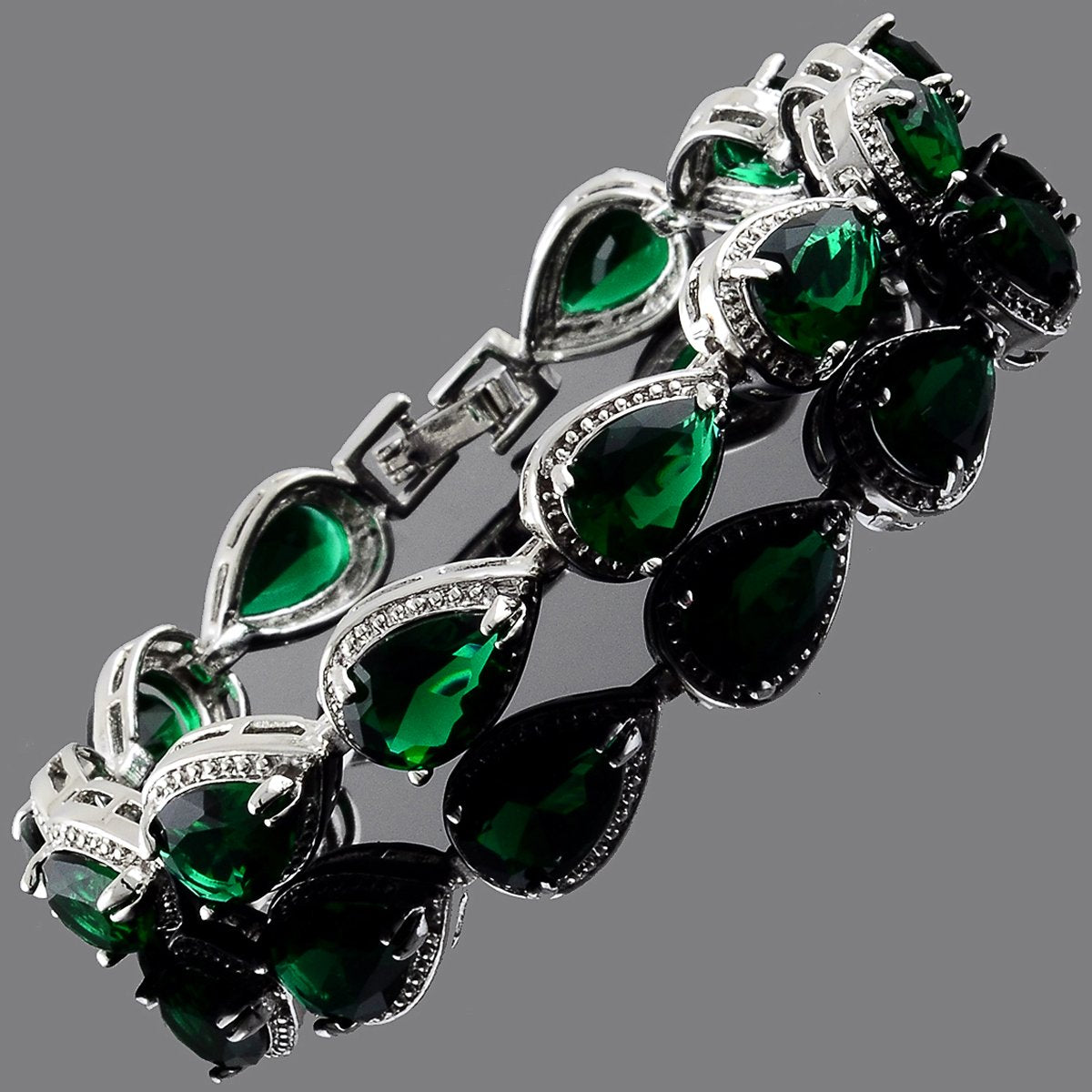 RIZILIA Tennis Bracelet & Pear Cut CZ [4 Colors Available] in White Gold Plated, 7"
