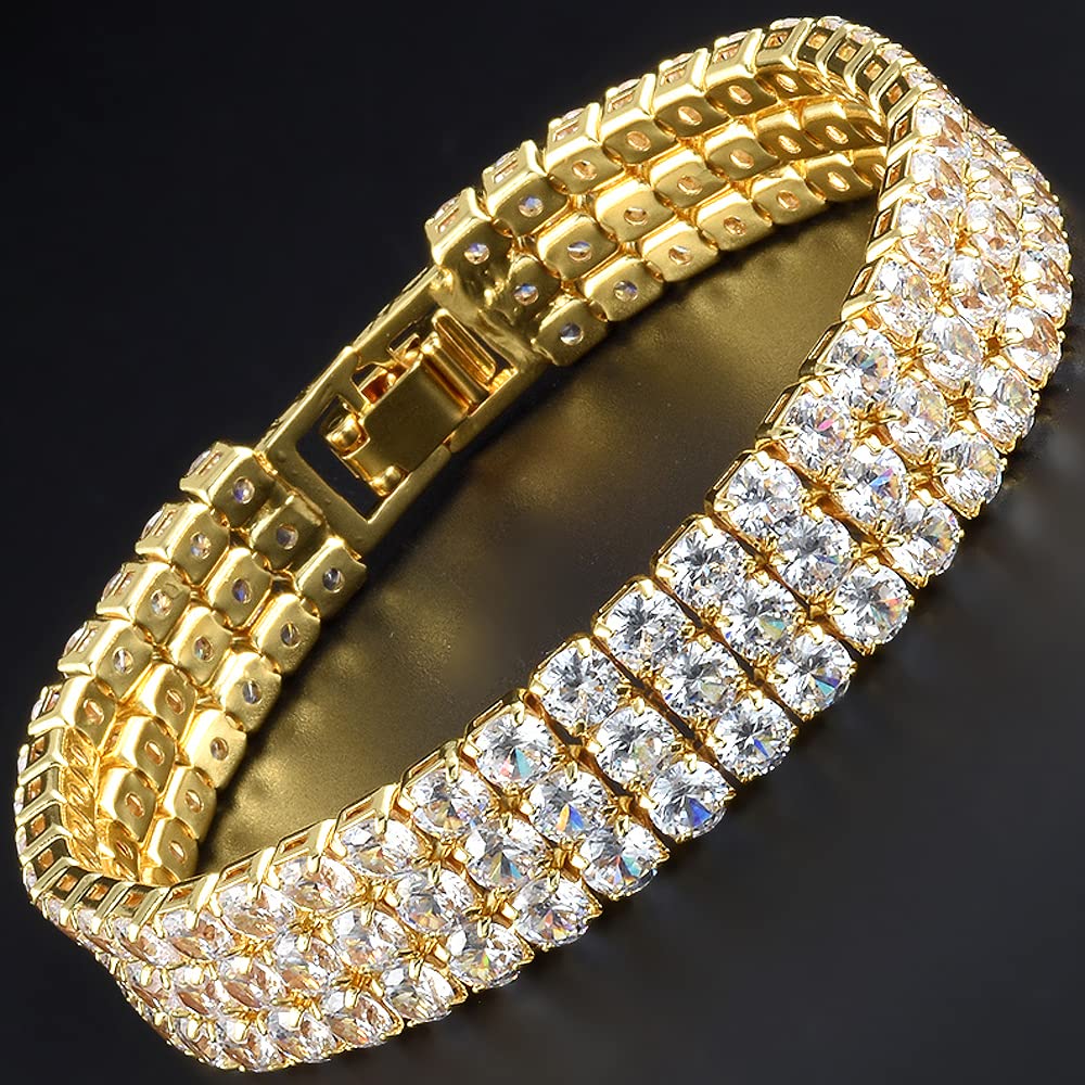 RIZILIA ICONIC White Cubic Zirconia Tennis Bracelet, 18K Gold or White Gold Plated, Multiple Row Designs, 7-Inch